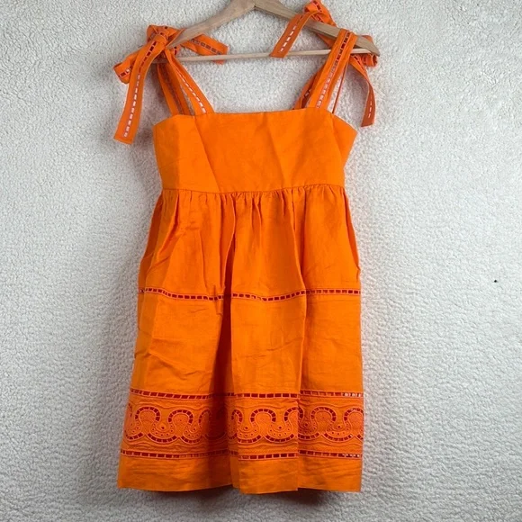 NWT Jonathan Simkhai Womens Klementine Orange Bow Tie Straps Mini Dress Size 0